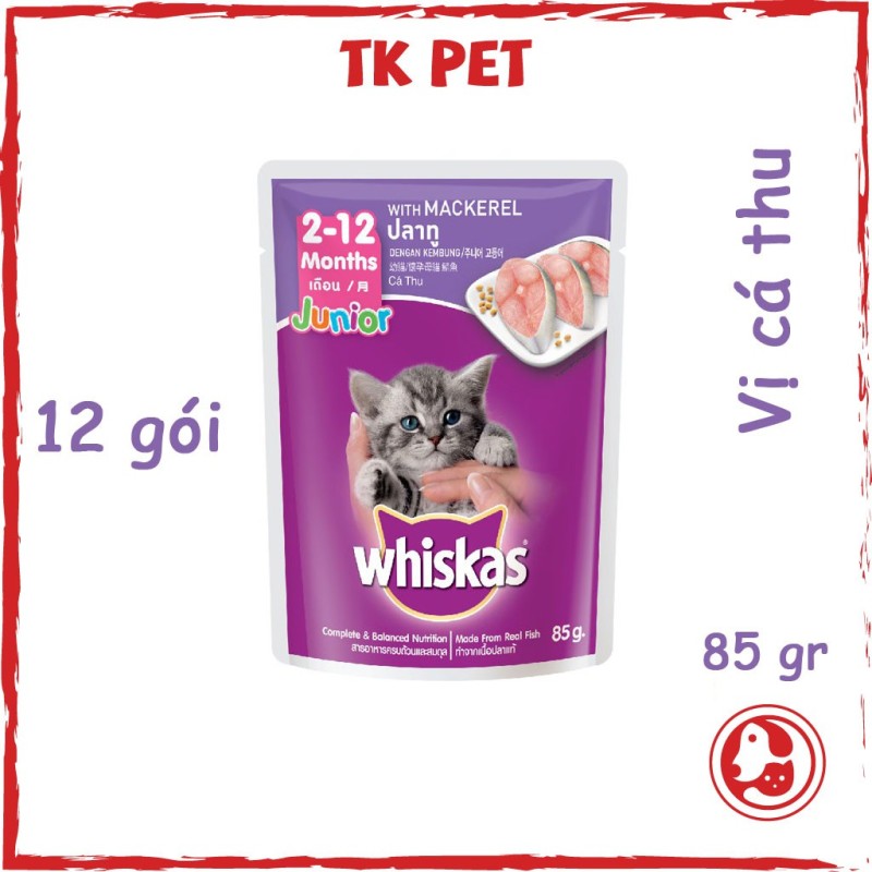 12 Gói Pate Whiskas Cho Mèo Con Gói 85 Gram Vị Cá Thu -