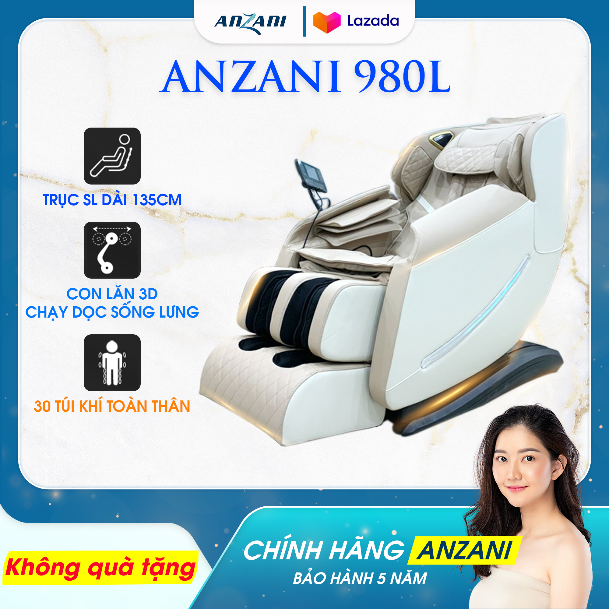 Ghế mát xa Anzani 980L, massage toàn thân với công nghệ điều khiển giọng nói bảo hành chính hãng 5 năm