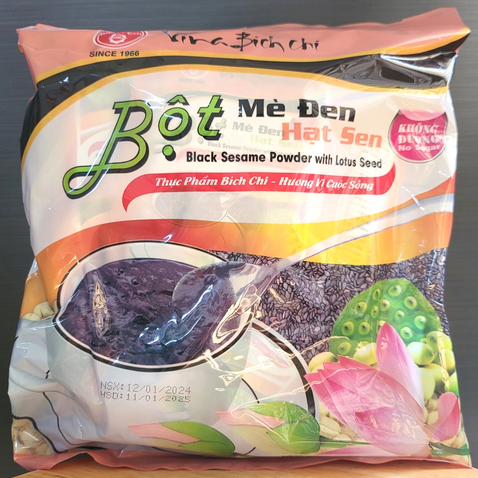 Bích chi - túi 300g / không đường - bột mè đen hạt sen / black sesame powder with lotus seed