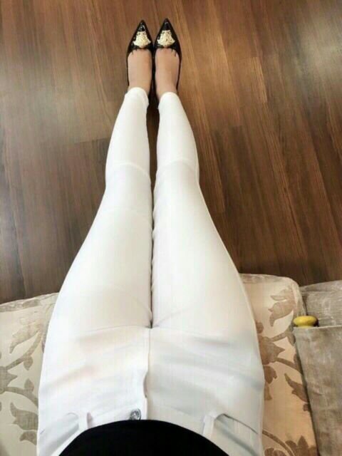 Quần Tregging Trắng Nữ Hàng Kaki Co Giãn Lưng Cao Rách Gối