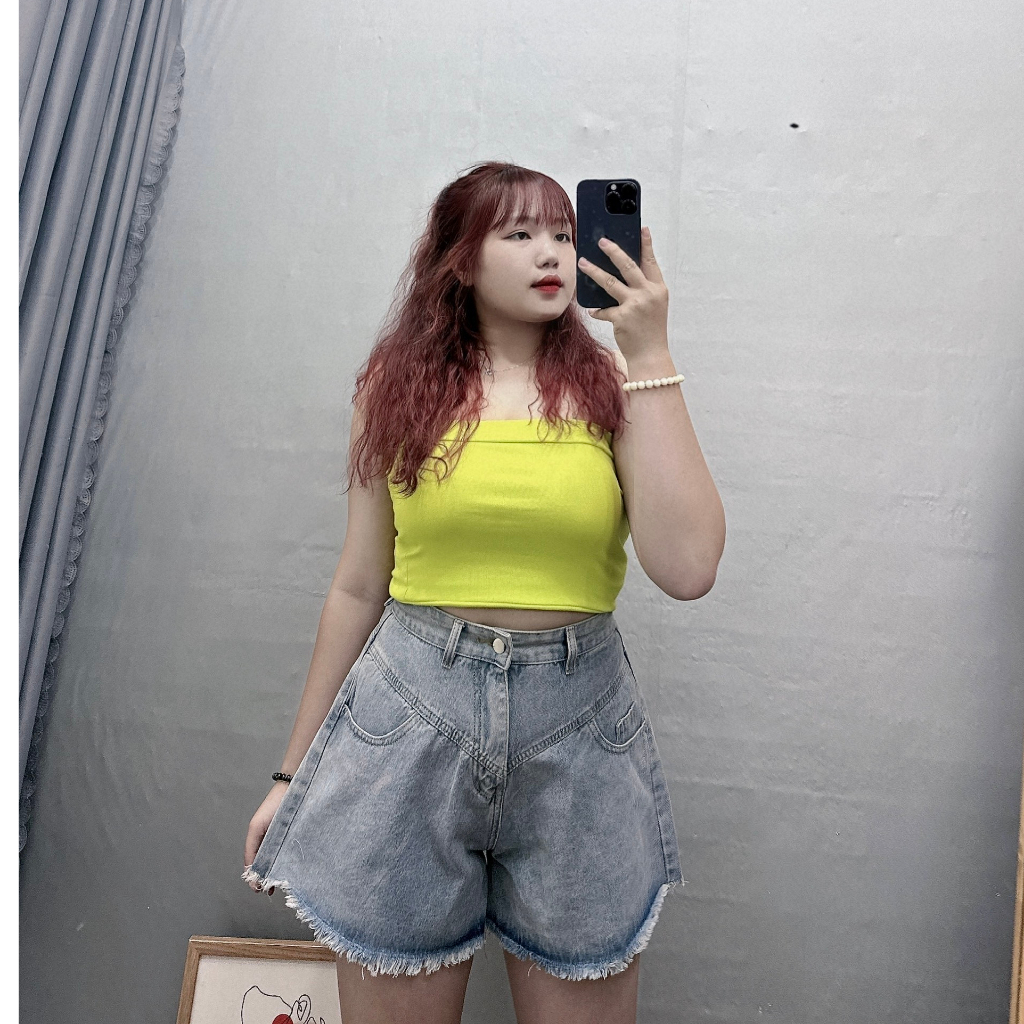 Quần Đùi Bò Cạp Cao Big Size Nữ,Quần Short Jean Bigsize Lưng Cao Dáng Xòe Chữ A Che Bụng Mã J5