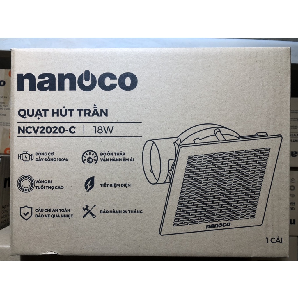 Quạt thông gió - hút ngang âm trần có ống dẫn Nanoco NCV1520/2020-C 💖công suất 16/18W