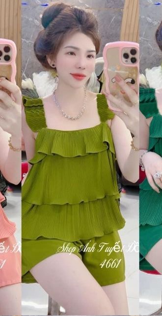 Set bộ ngắn ba tầng cánh tiên vải kate lụa mềm mại freesize dưới 58kg-đồ bộ đùi cánh tiên shop đồ ngủ nguyên khánh store