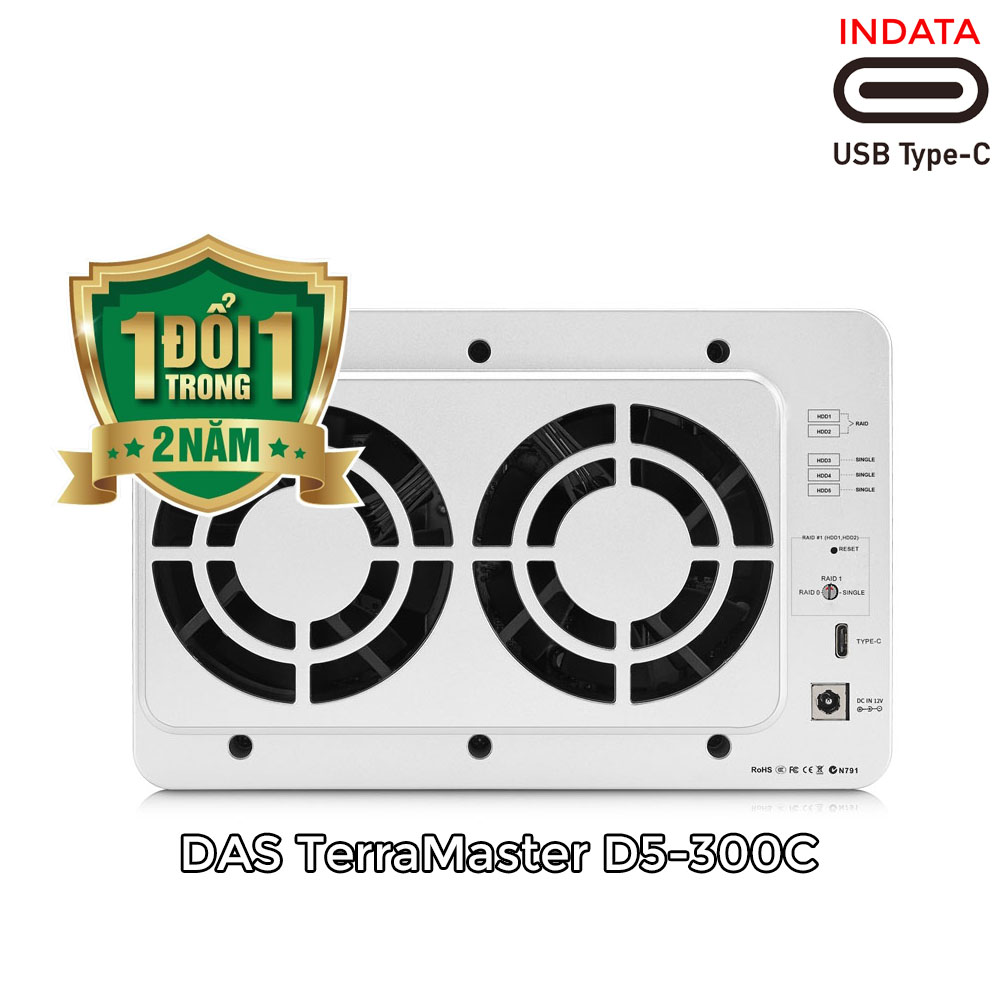 Bộ lưu trữ DAS TerraMaster D5-300C RAID 2+3, USB Type-C, 5 khay ổ cứng RAID