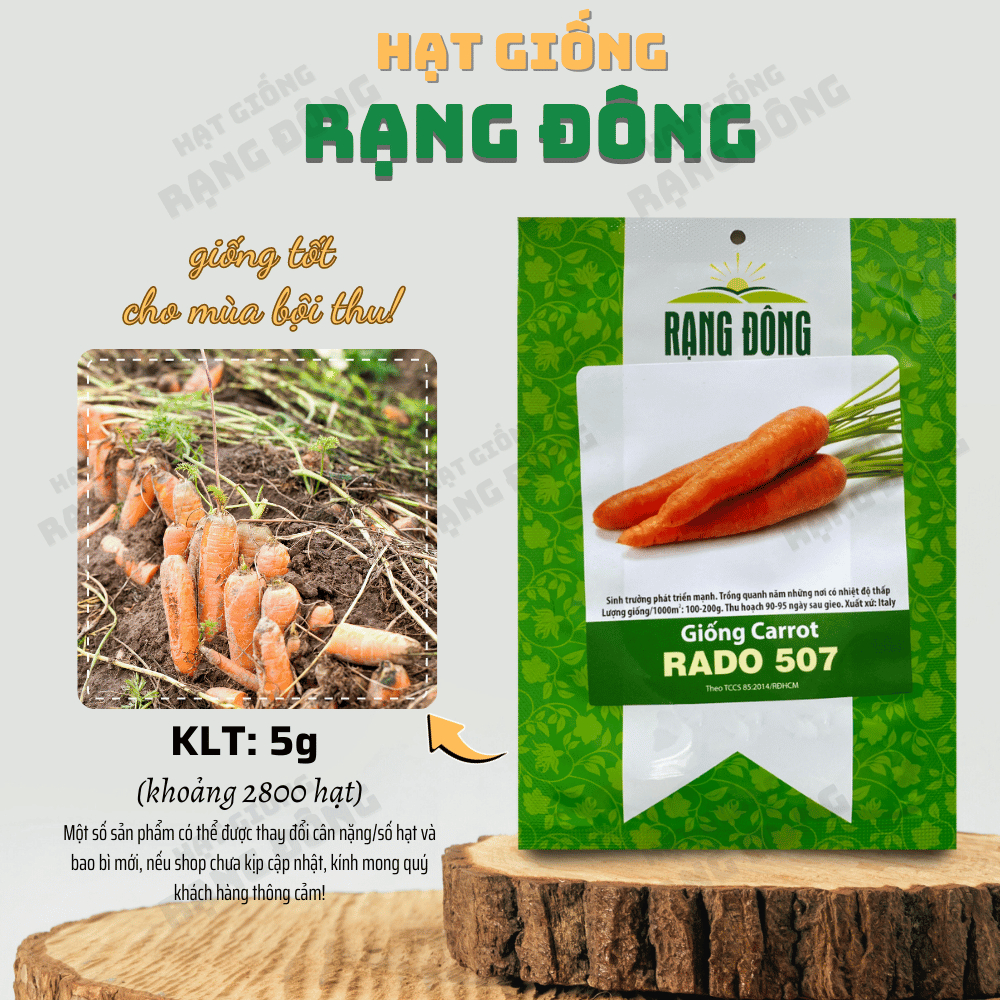 Hạt giống Cà Rốt 507 (5g~2800 hạt) củ to, dài, sinh trưởng khỏe, trồng quanh năm - Hạt giống Rạng Đông