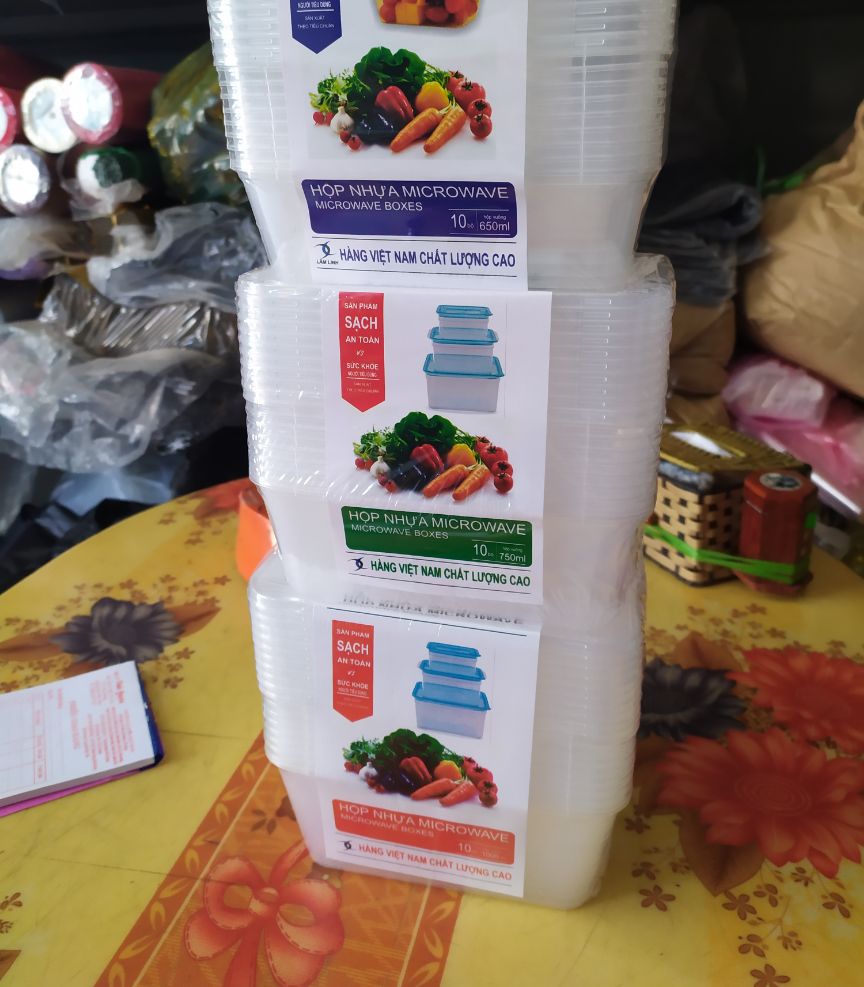 Hộp nhựa thực phẩm vuông 750ml (Giá 1 lốc 10 cái)
