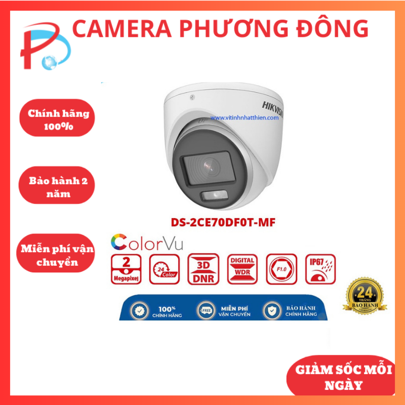 Camera hd-tvi colorvu hikvision ds-2ce70df0t-mf 2 megapixel, màu sắc 24/7 - hàng chính hãng