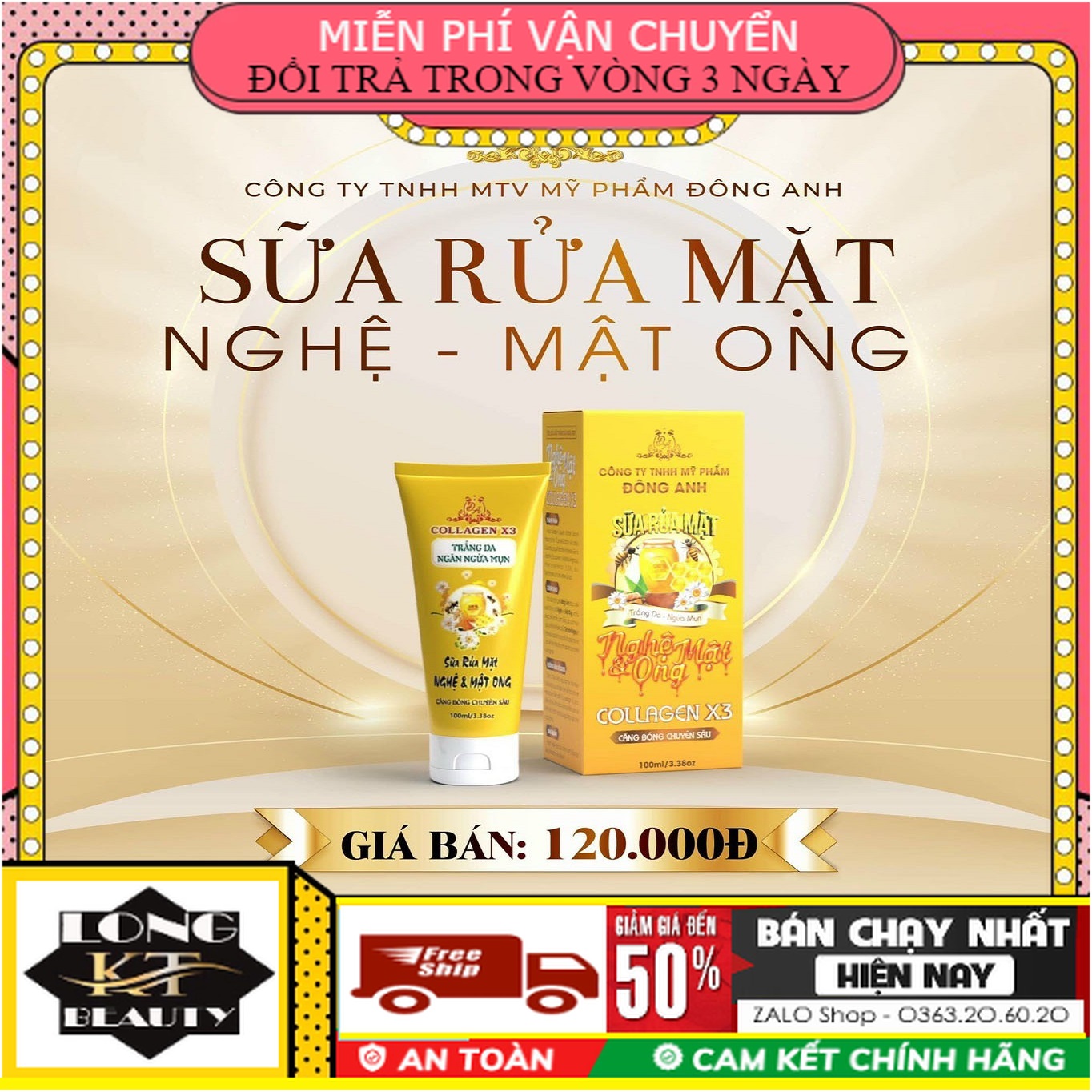 [ Hot Sale-Cam kết chính hãng 100%-Team Cào-Đông Anh ] Sữa Rửa Mat Nghệ và Mật Ong Collagen X3 -Sữa rửa mặt Collagen X3 100ML