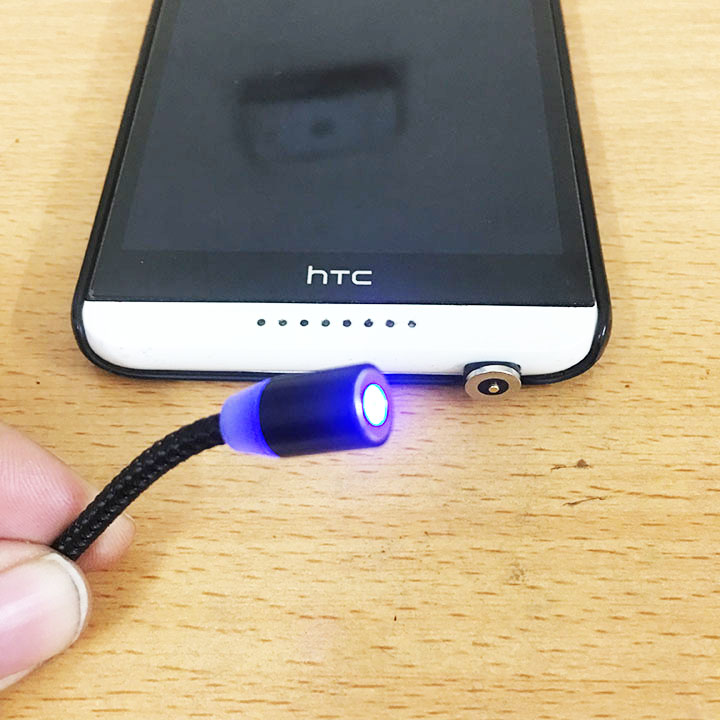 Cáp sạc từ hít nam châm 2 đầu Android và iPhone 360 độ dây dù,có LED