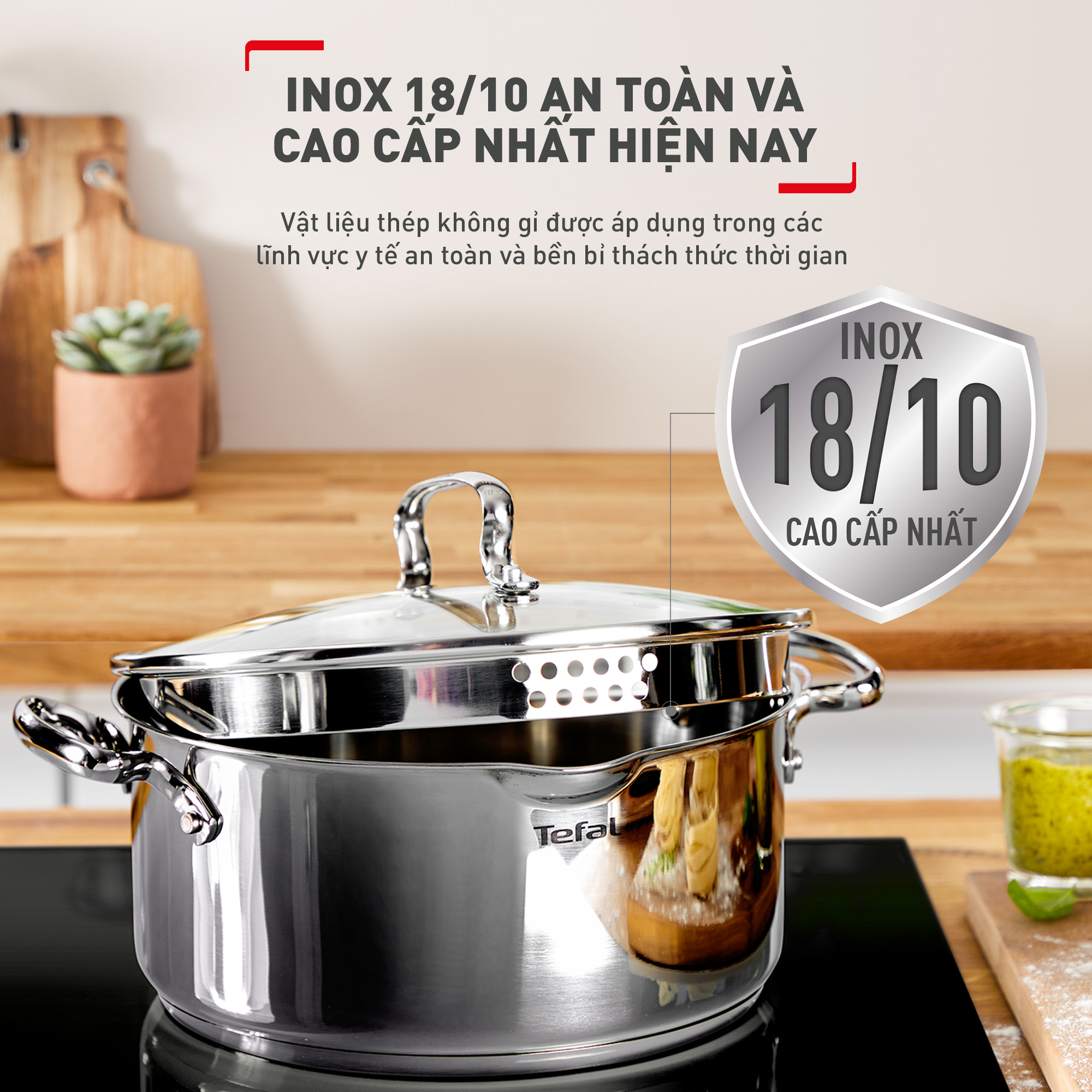 Bộ 3 nồi inox cao cấp Tefal Duetto Plus (Quánh 16cm - 1.4L, Nồi 20cm - 2.8L, Nồi 24cm - 4.9L)