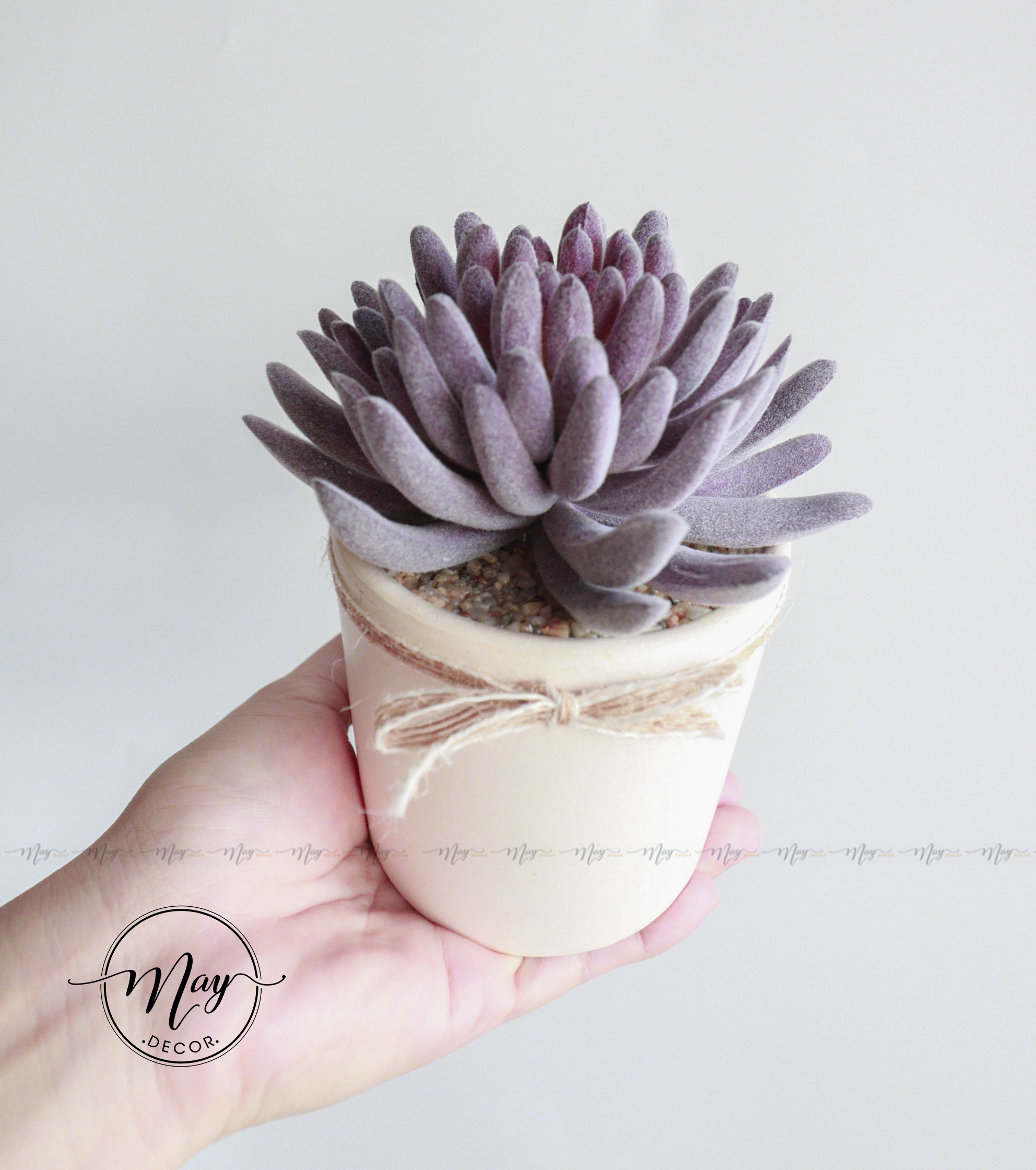 Cây giả, Sen Đá Phấn size to kèm chậu trụ 8