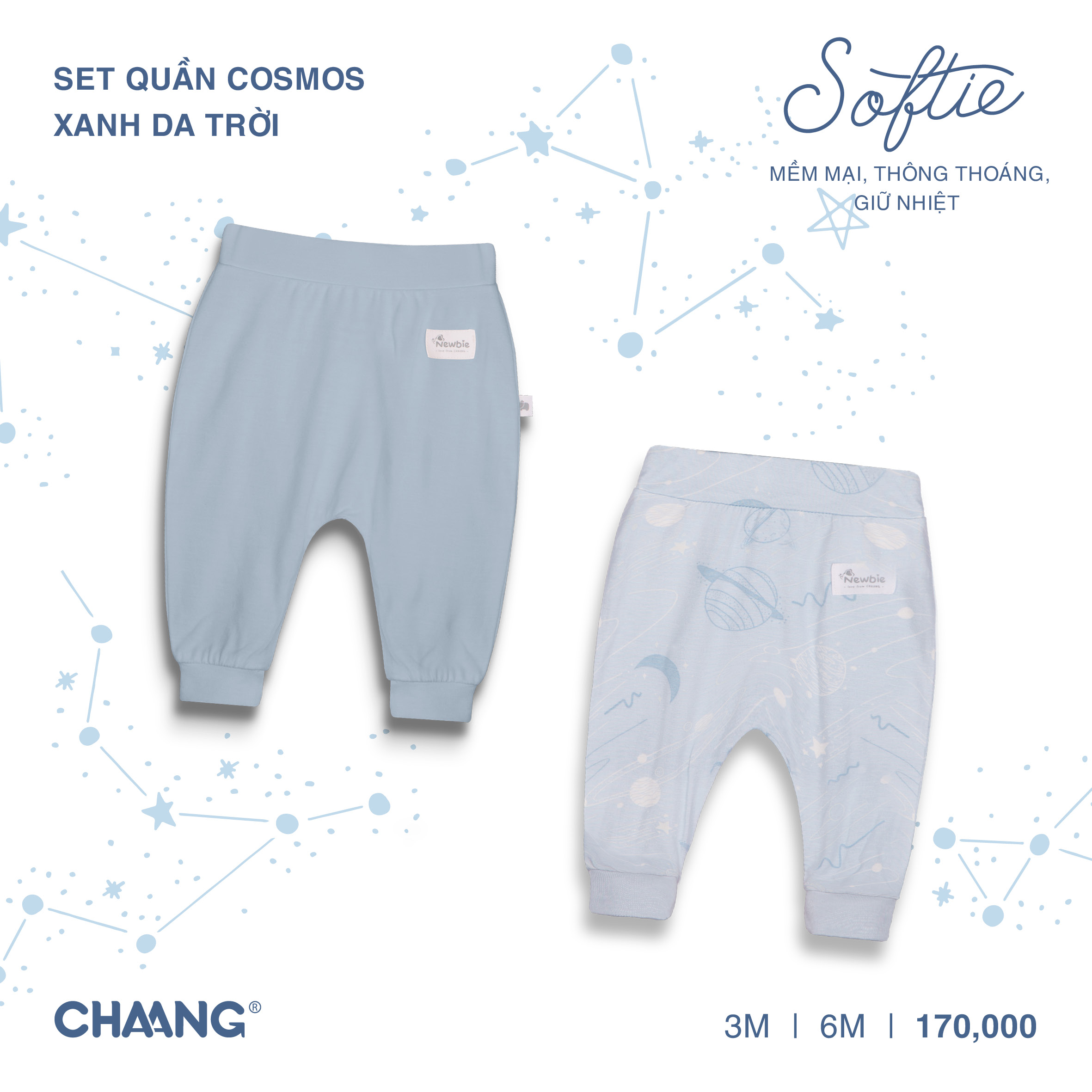 [CHAANG] Set 2 chiếc quần dài cho bé sơ sinh Cosmos Chaang