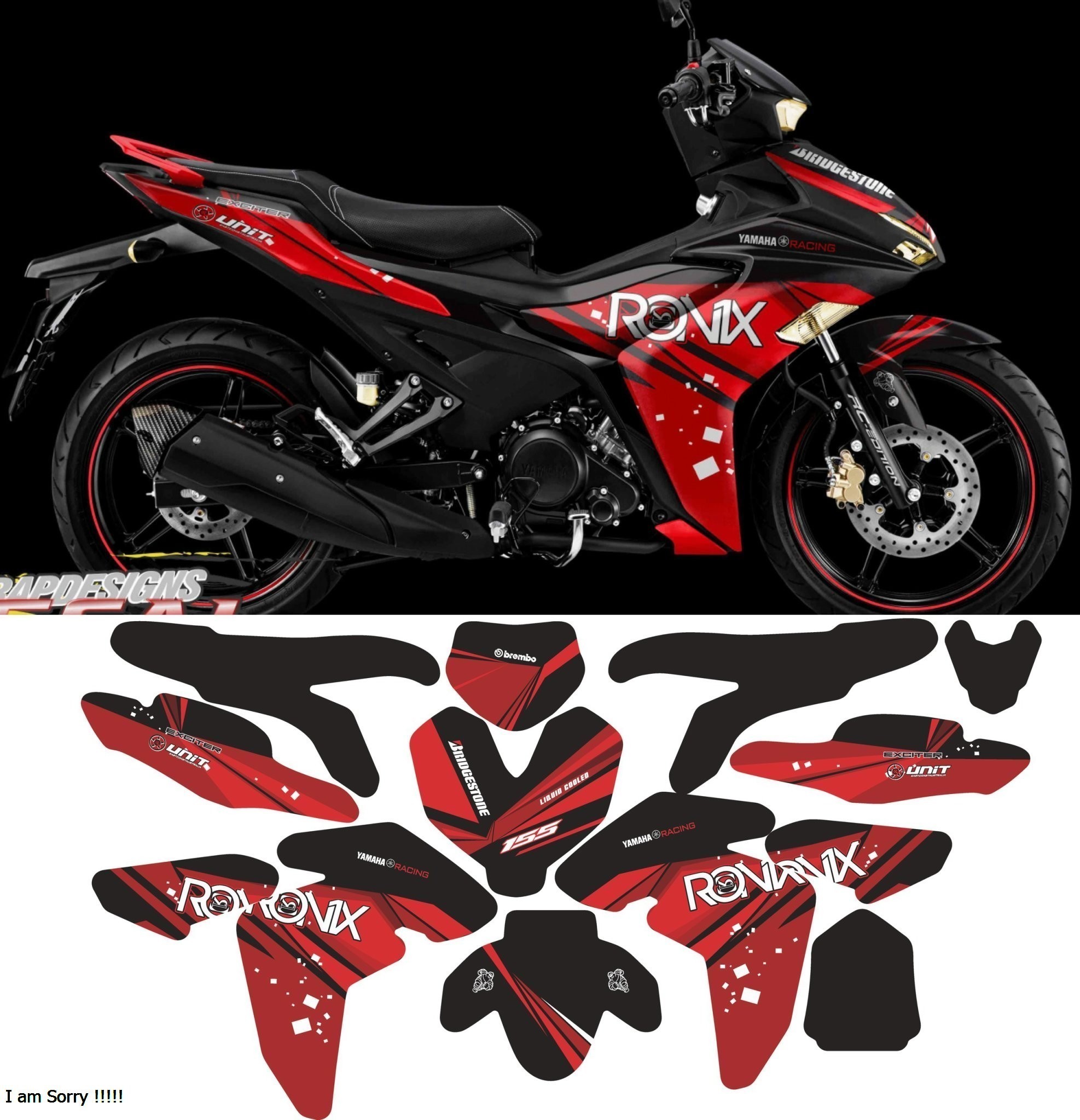Tem trùm xe exciter 155 RONIX ĐỎ đẹp - Tem dán xe máy exciter 155 ĐỎ thiết kế theo yêu cầu - tem trùm exciter 155 độ chế đẹp và rẻ chất