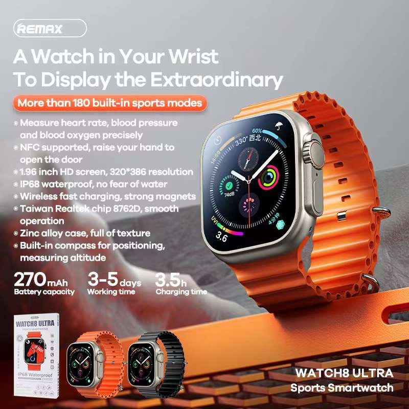 Đồng hồ Smart Watch Remax Watch8 ULTRA.Hỗ Trợ Sức Khỏe, Thể Thao, Tiếng Việt 100% , Phù Hợp Dành Cho