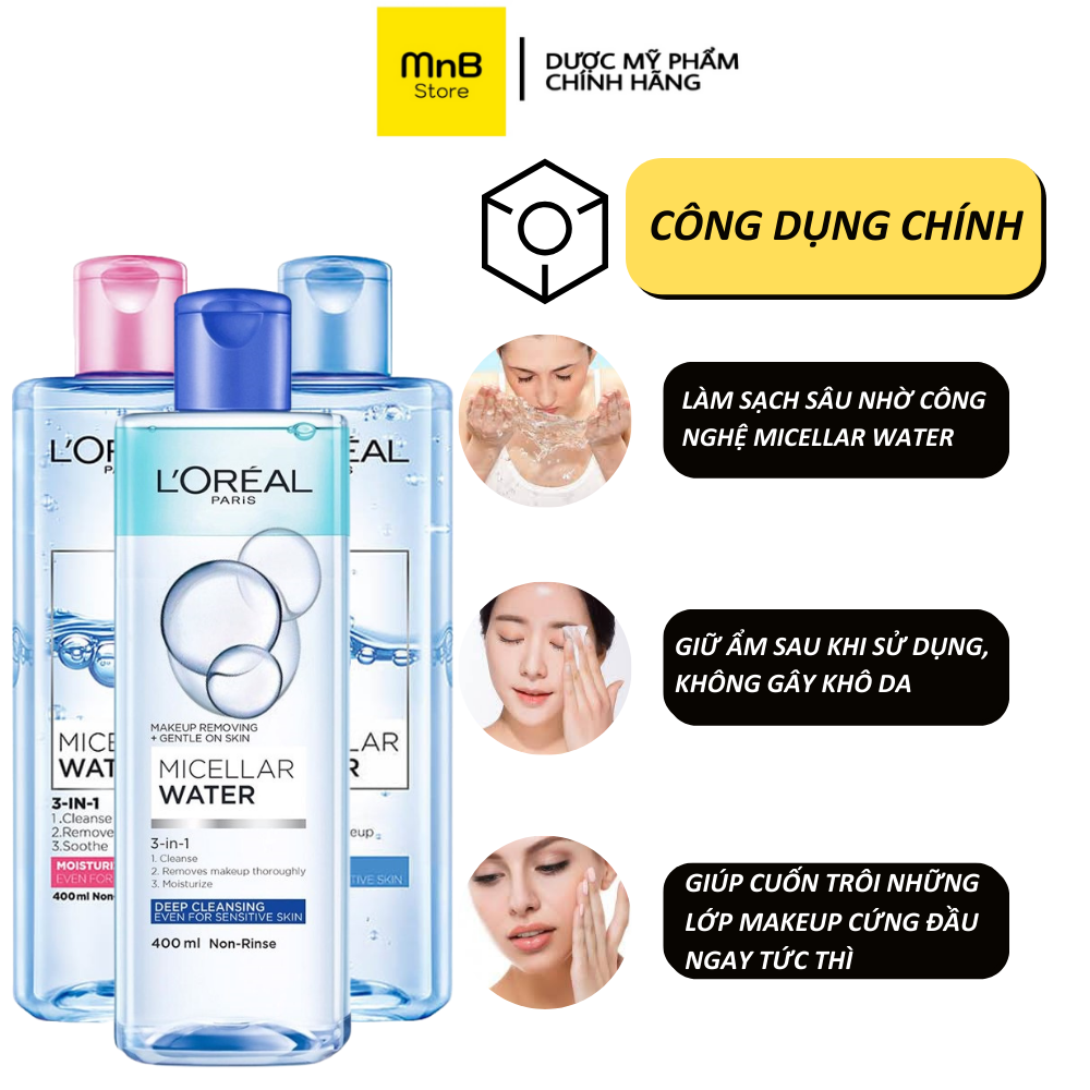 Nước tẩy trang Loreal Micellar Water 3 In 1 Refreshing 400ml