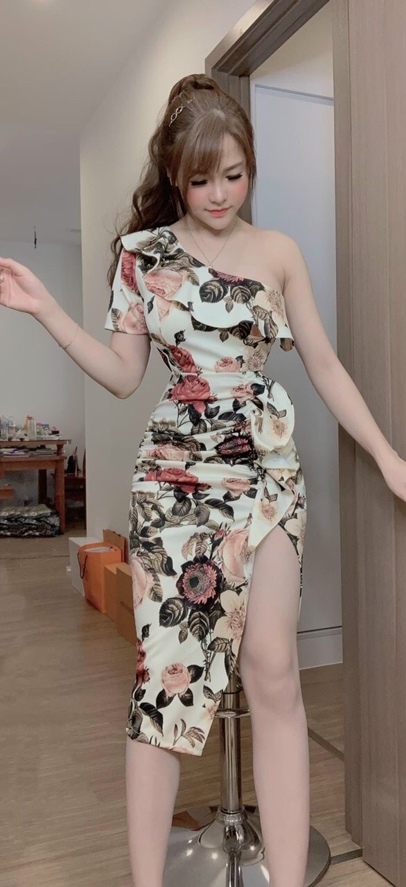 ĐẦM NỮ ÔM BODY CÓ MÚT NGỰC THUN IN HỌA TIẾT CAO CẤP XẺ TÀ SIÊU ĐẸP THỜI TRANG THIẾT KẾ LANCHI TD70