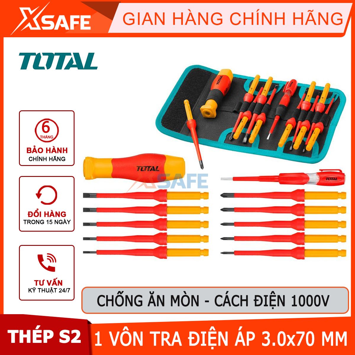 Total thkidsd1201 1000V insulation screwdriver set-12 PCs flexible head insulated screwdriver set, VDE / GS certified, solid S2 material, anti-breaking and bending