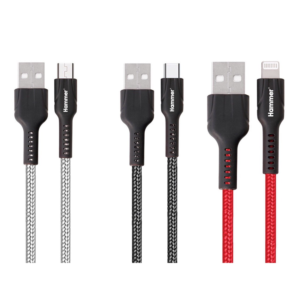 Typec-dây sạc nhanh hammer c04, chuôi type c 2.4a, dây dù, chính hãng bảo hành 12 tháng