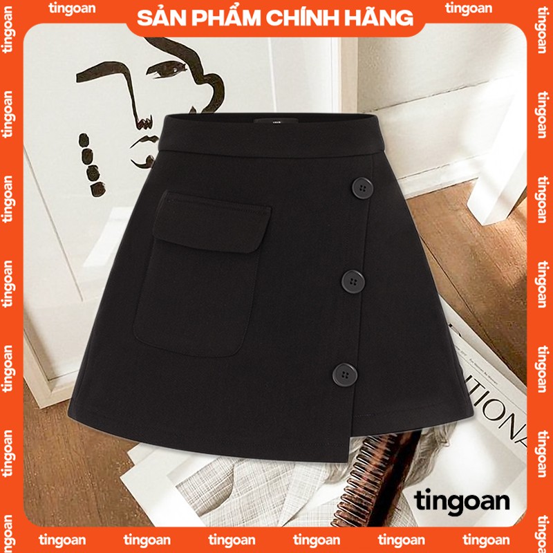 TINGOAN® - Quần váy cạp cao vạt lệch 3 cúc đen SOFT GLAM SKORT/BL