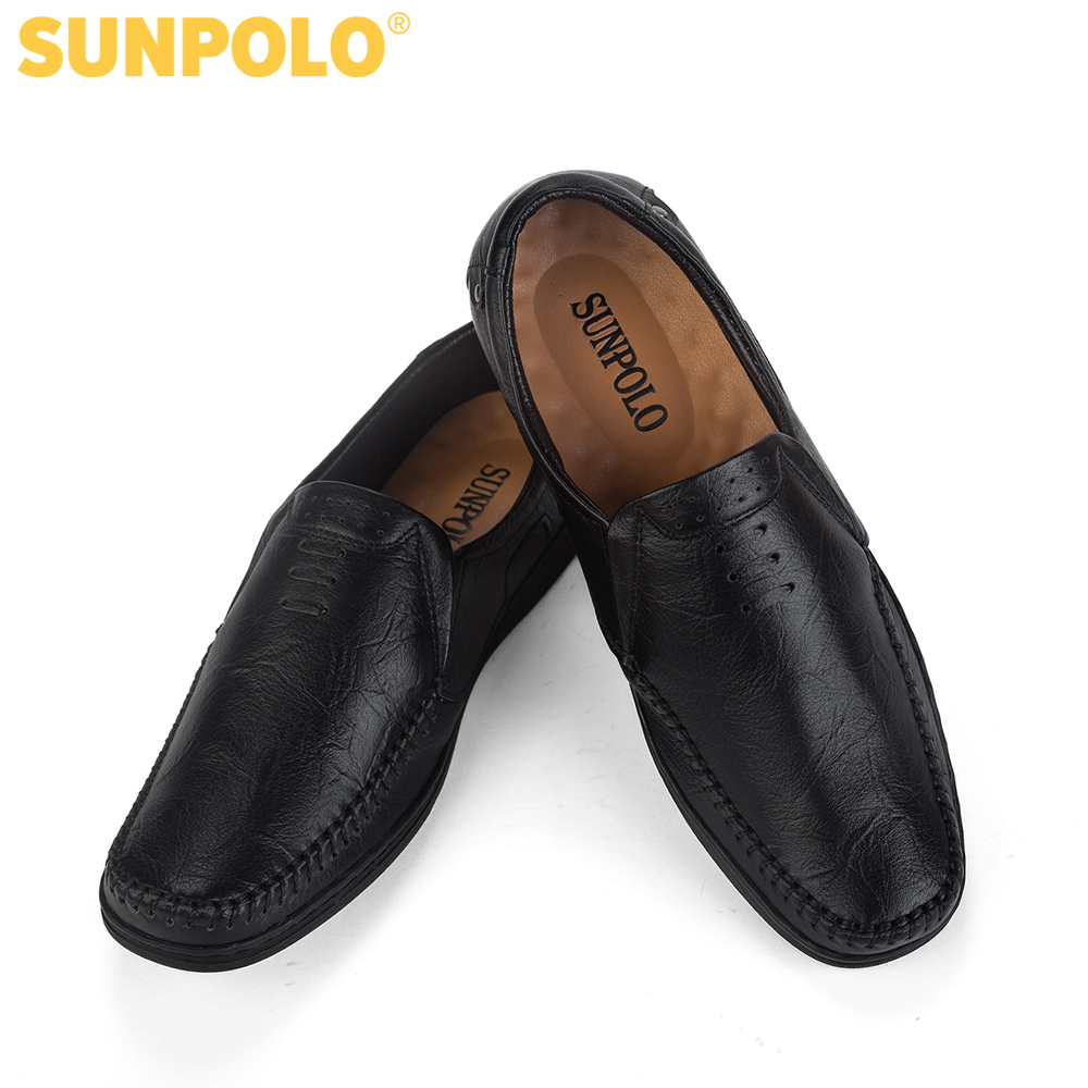 Giày mọi nam da bò SUNPOLO LS2098 (Đen) Phiên bản mới cải tiến đế giày