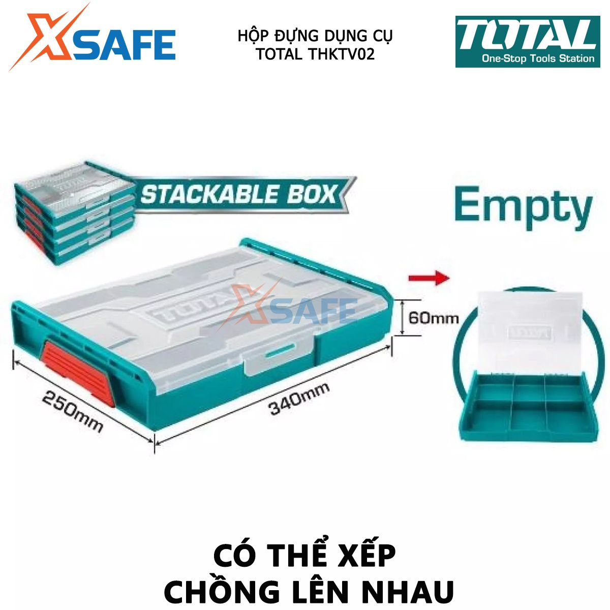 [HỎA TỐC] Hộp nhựa đựng dụng cụ TOTAL THKTV02 kích thước 340 * 250 * 60mm hộp đồ nghề , Có thể xếp chồng lên nhau Chất liệu nhựa PP, có vách ngăn đựng các loại dụng cụ, đồ nghề siêu cứng chịu va đập, chịu nhiệt
