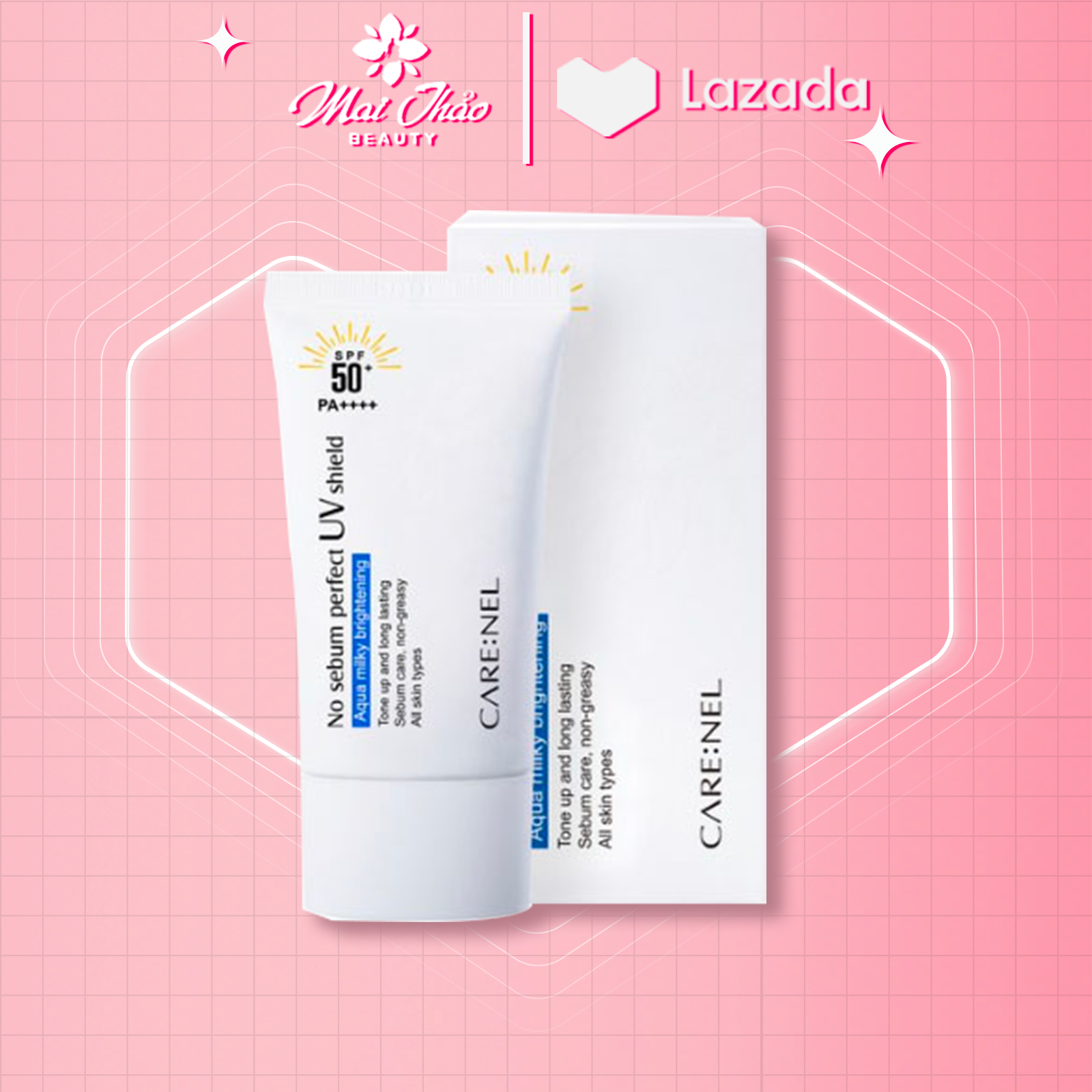 Kem chống nắng care: nel no sebum perfect uv shield trắng sáng da spf50+/pa++++ 50ml