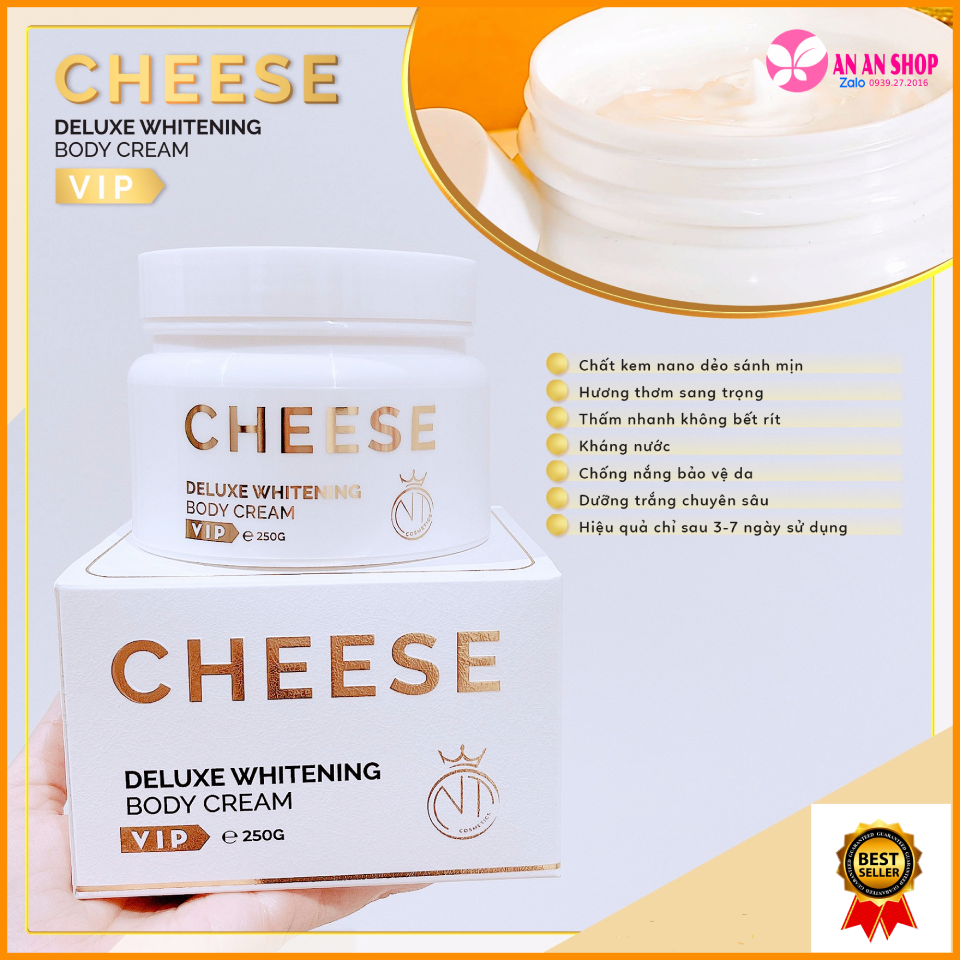 Kem Body Cheese Vip 250gr - Kem body Cheese Phô mai - Dưỡng trắng gấp 3 lần kem body thông thường