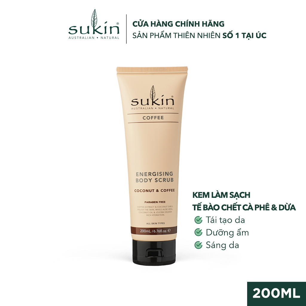 Kem Làm Sạch Tế Bào Chết Cho Cơ Thể Với Cà Phê Và Dừa Sukin Energising Body Scrub 200Ml