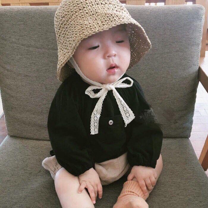 Mũ Ajuma Cho Bé Mũ Cói Cột Nơ Hàn Quốc - MK8 HAP2196