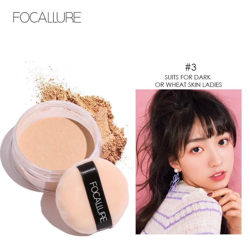 Phấn phủ kiềm dầu, ngăn mồ hôi và giữ da mịn màng tự nhiên đến 24h focallure loose powder fa15