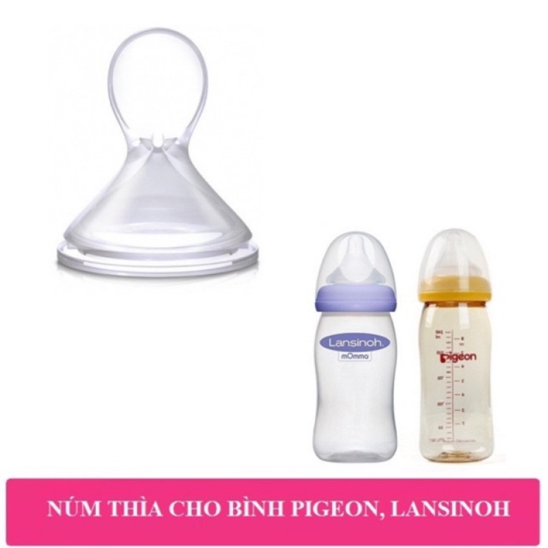 Núm thìa silicone mềm Pigeon cổ rộng - phụ kiện cho bình sữa Lansinoh , Toom 160ml / 240ml