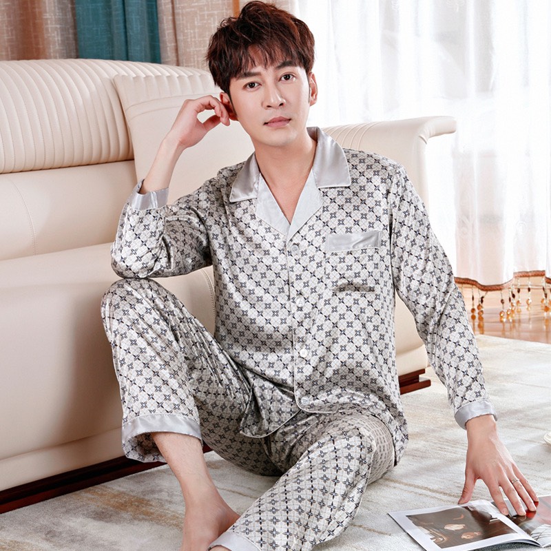 NG1908 Bộ pyjama nam dài tay chất lụa mềm mại cao cấp hàng nhập