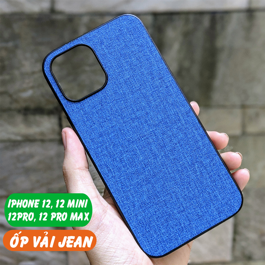 Ốp lưng iphone 12, 12 mini, 12 pro, 12 pro max chống vân tay nhựa cứng viền đen giả vải JEAN 1 màu phụ kiện điện thoại huỳnh tân store