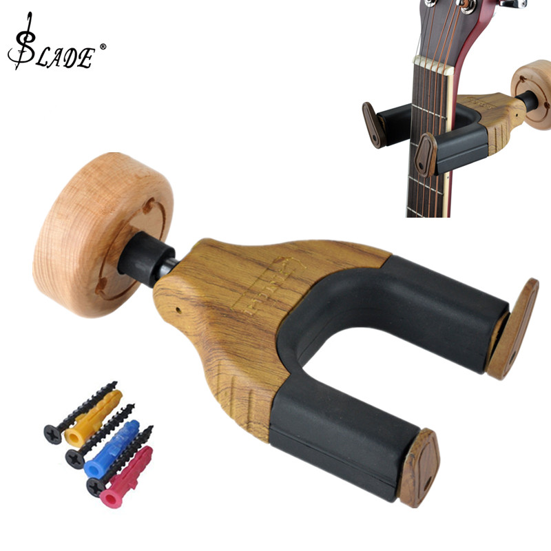 SLADE Wood Wall Mount Guitar Hanger Auto Grip System Lock Round Base for Guitar Ukulele Bass String Instrument