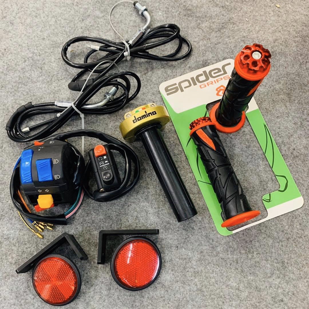 Combo cùm công tắc FZ + Cùm tăng tốc Domino 2 dây ga + Bao tay Spider có gù