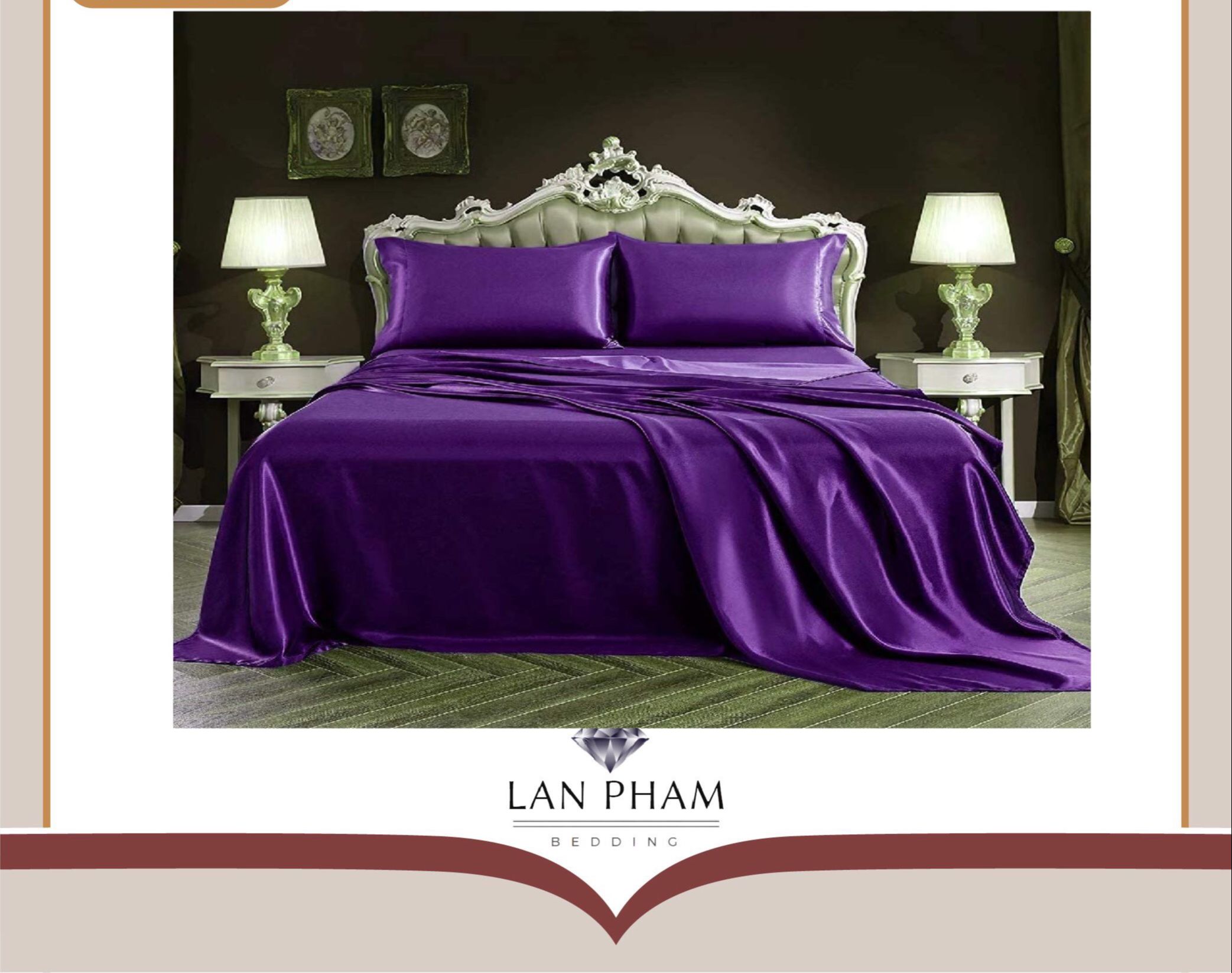 ( Lụa Loại 1) Bộ 4 Món Ga Gối Phi Lụa Lan Pham Bedding Lụa Cao Cấp Mềm Mại Đẳng Cấp Sang Trọng Cho Nhà Bạn ( Tím Than )