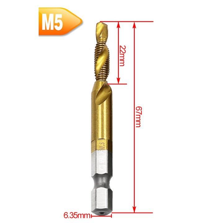 Set 6. Drill Bits, Taro M3-M10, Used for Fast Drilling of Threaded Holes. Material: Hss Steel, Heat-Resistant Gold Titanium Coating. Tn655