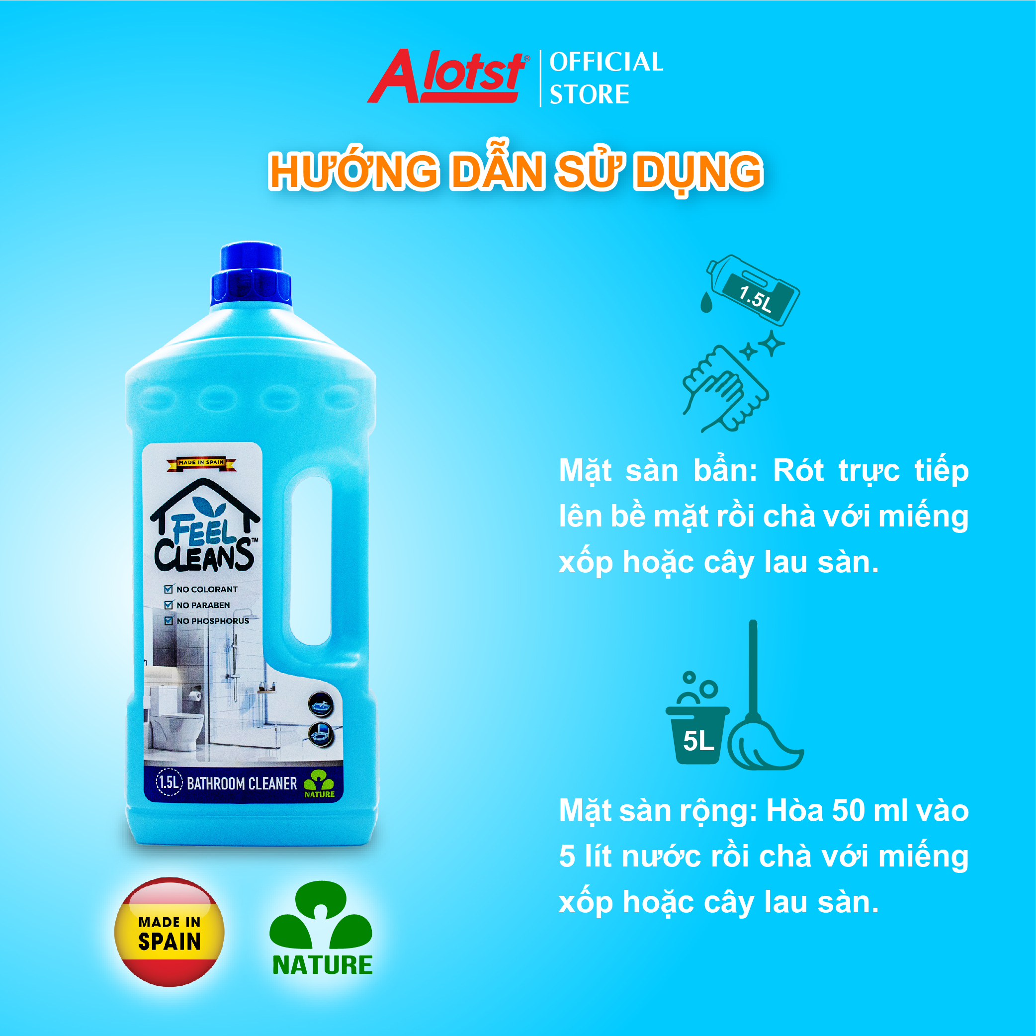 Nước lau phòng tắm FeelCleans 1,5 Lít