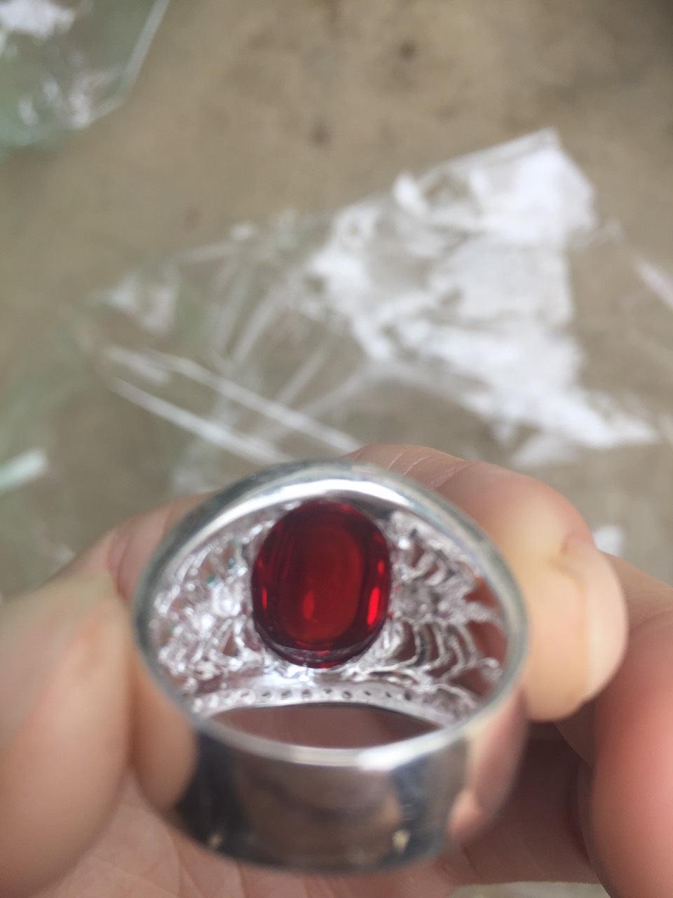Nhẫn bạc nam Ruby đỏ huyết