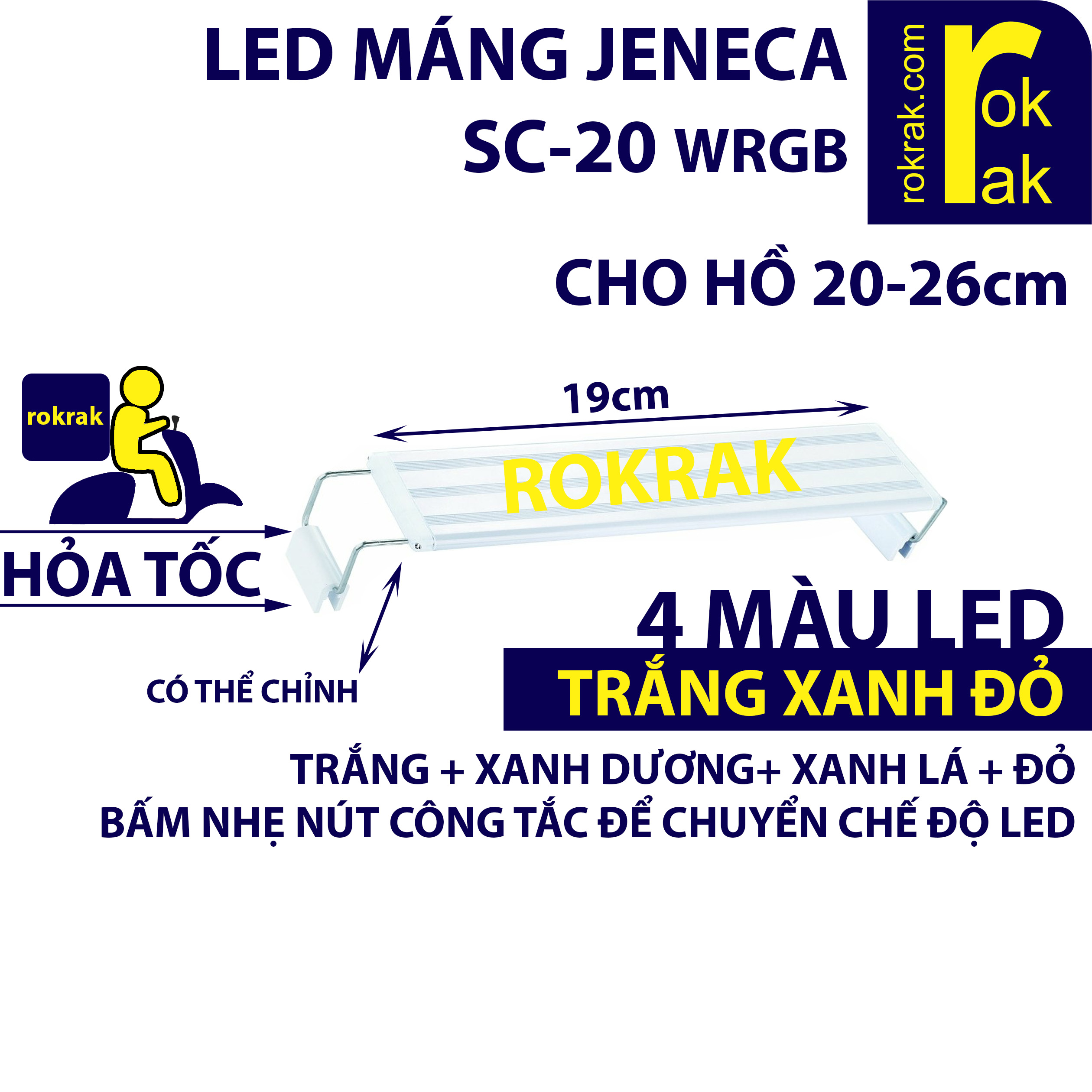 Đèn Led thủy sinh SC20 SC-20 JENECA cho hồ từ 20-26 cm TRẮNG MÀU RGB các loại