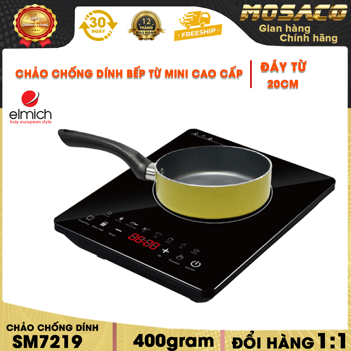 Chảo chống dính bếp từ mini cao cấp đáy 20cm Elmich Smartcook SM7219 Chảo chống dính được làm từ hợp kim nhôm cao cấp, bên trong phủ lớp chống dính an toàn siêu bền, không giải phóng chất gây ung thư, tiện lợi  - MOSACO GIA DỤNG