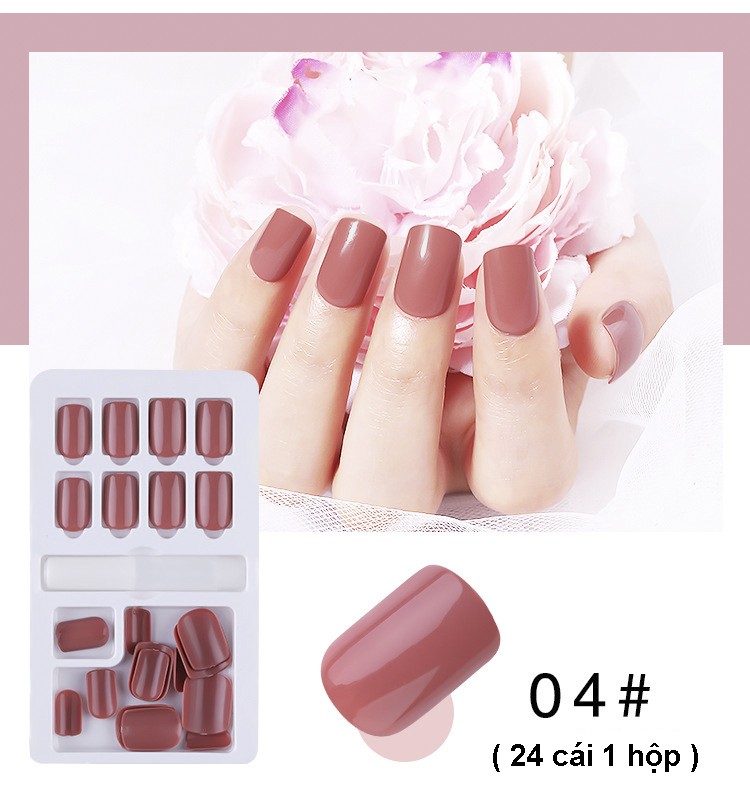 Hộp 24 Móng giả Premium, nail giả, Kèm keo khô và keo nước, Cây dũa (24-04)