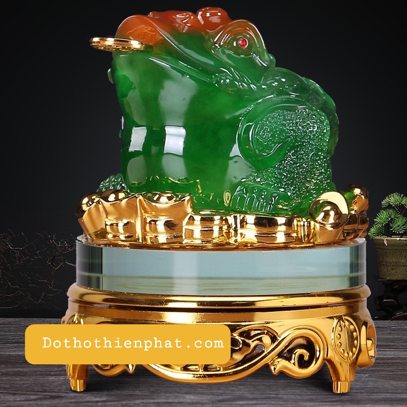 Cóc vàng ngậm tiền phong thủy size 12 xanh