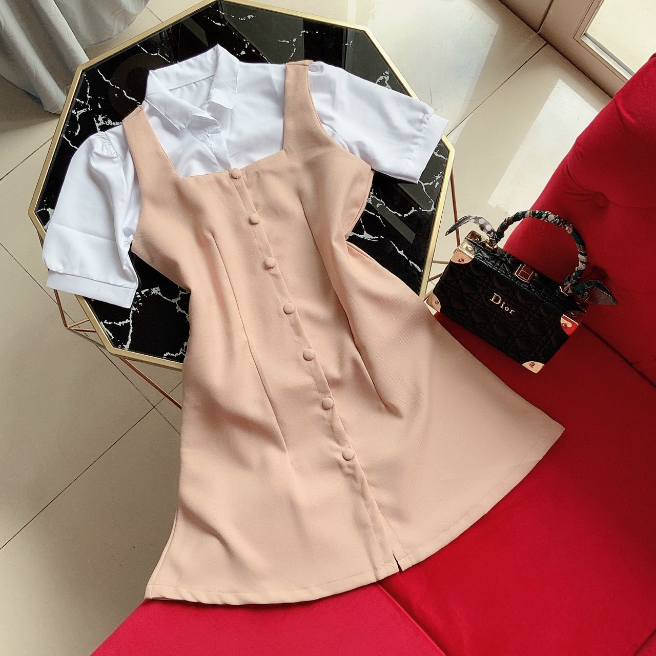 Set yếm + Áo sơ mi tay phồng - UT59