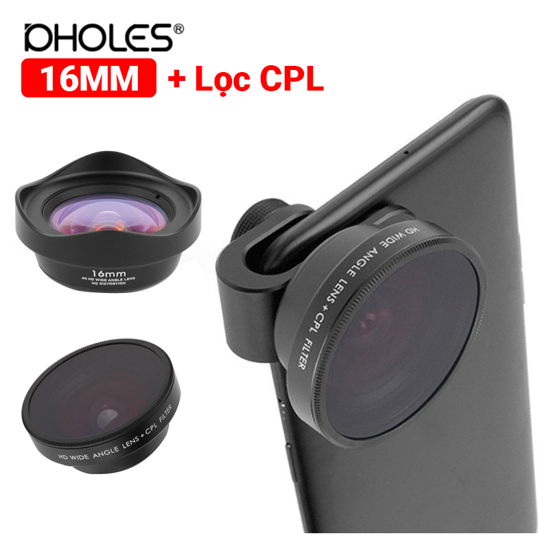 Lens Wide Angle Pholes 16mm - Ống kính chụp góc rộng cho điện thoại kèm filter CPL