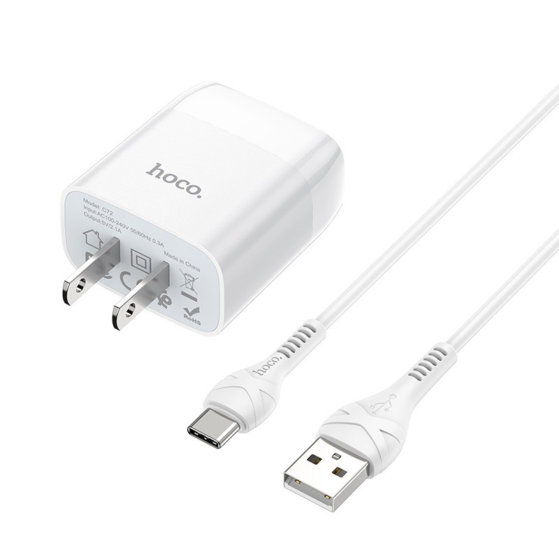 Bộ Cóc Sạc Nhanh Hoco C72 2.1A Cổng Type-C Có Dây
