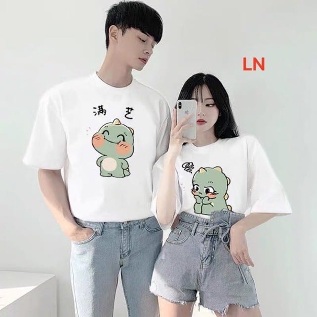 Áo Thun Cặp Đôi Nam Nữ Khủng Long Má Hồng Dễ Thương(2 chiếc)