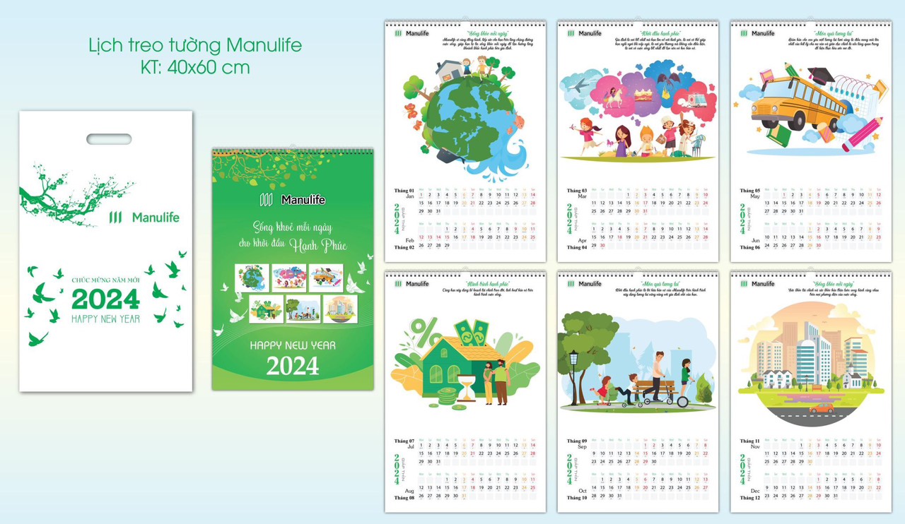 COMBO BỘ QUÀ TẶNG 4 MÓN MANULIFE SIÊU ĐẸP ( 1 LỊCH BÀN, 1 LỊCH TƯỜNG, 1 LỊCH BLOC VÀ 20 BAO LÌ XÌ MẪU NGẪU NHIÊN)