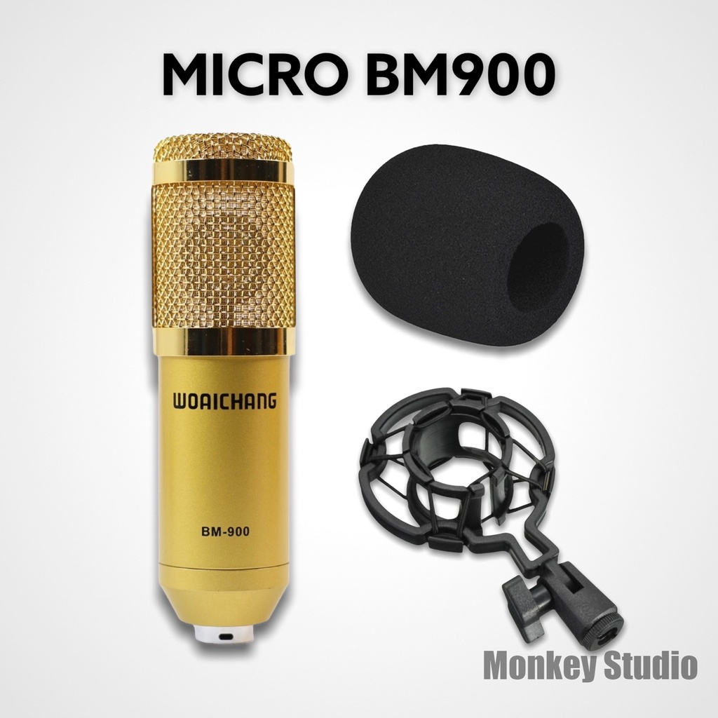 Mic Livestream | Micro thu âm Sound Card V8 + Mic BM900 Hát Livestream Điện Thoại Chuyên Nghiệp, Monkey Studio