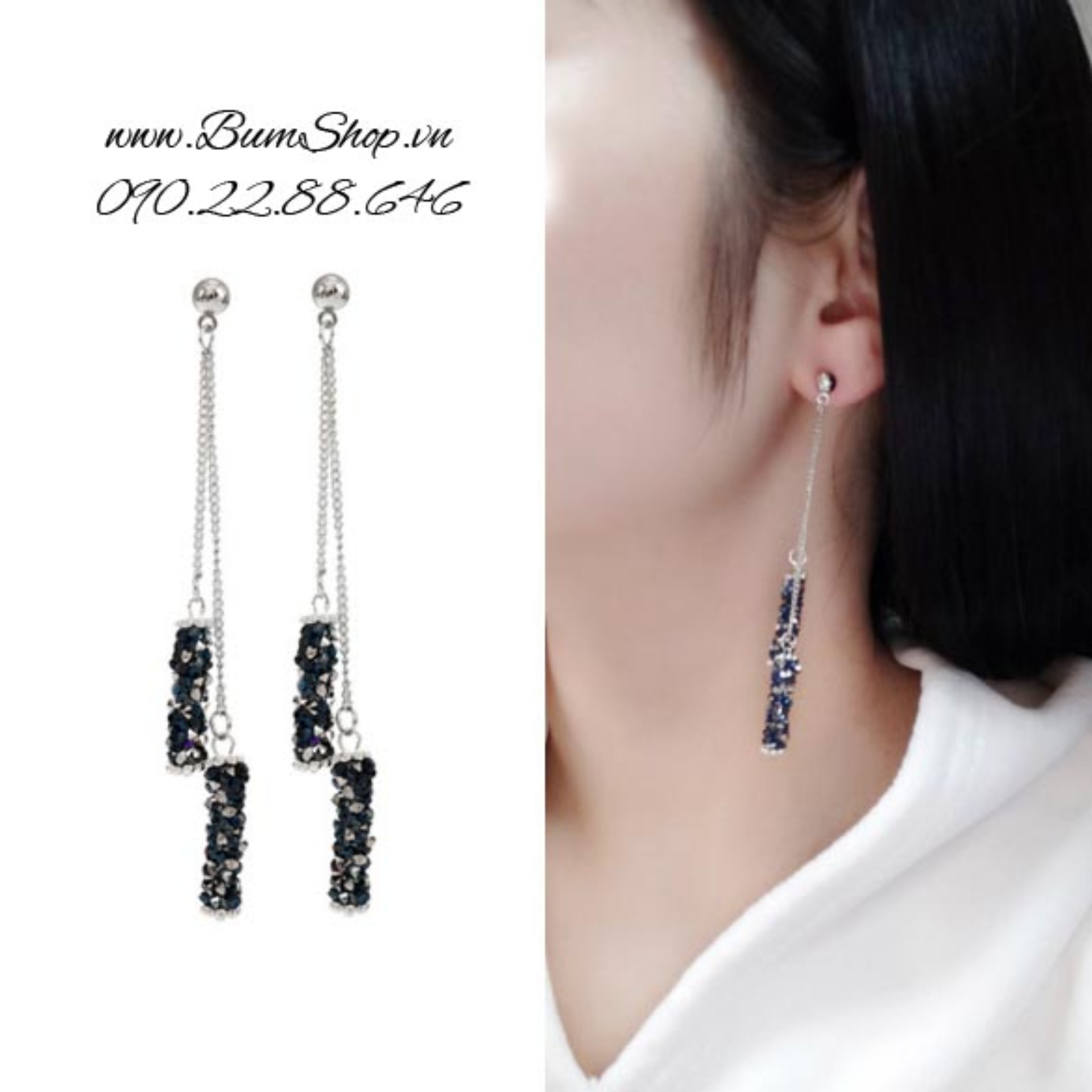 Hoa tai dài kết đá sáng lấp lánh